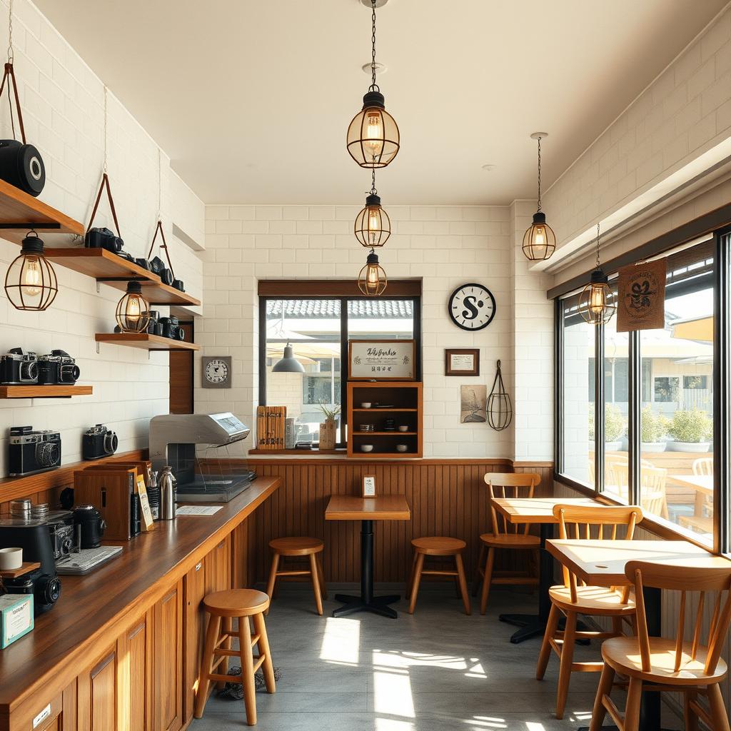 クラシックカメラが並ぶ店内（仮素材・AI生成イメージ）